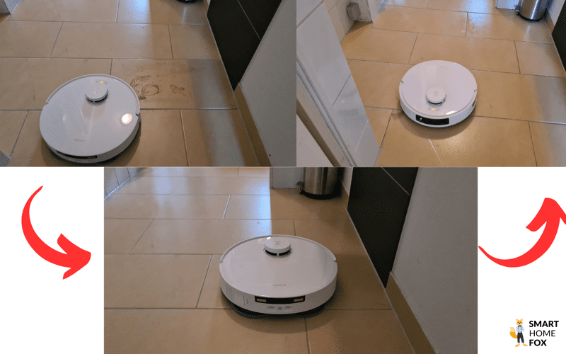 ECOVACS DEEBOT T30 PRO OMNI оттирает пятна с кафельного пола в экстремальном испытании.